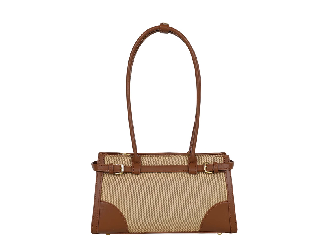 Bolsa De Ombro Feminina Amarante Com Costuras E Cinto Decorativo