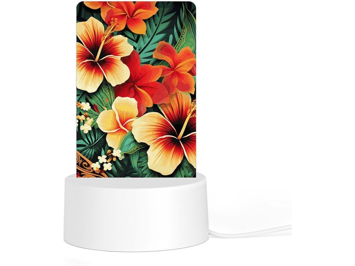 Luminária noturna acrílica com base, estampa estilo Havaiano, luz noturna de LED para quarto, banheiro e corredor.