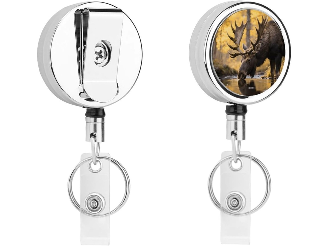 Porta Crachá Retrátil Rústico Com Desenho De Veado, Em Metal Resistente E Elegante, Com Cordão De Nylon De 68, 5cm 27