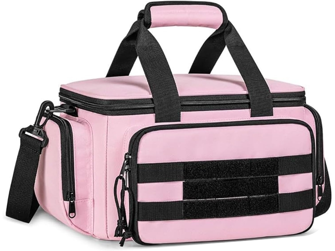 Bolsa impermeável de grande capacidade com 14 compartimentos para ferramentas, fundo reforçado, ampla abertura e espaço para diversos itens.