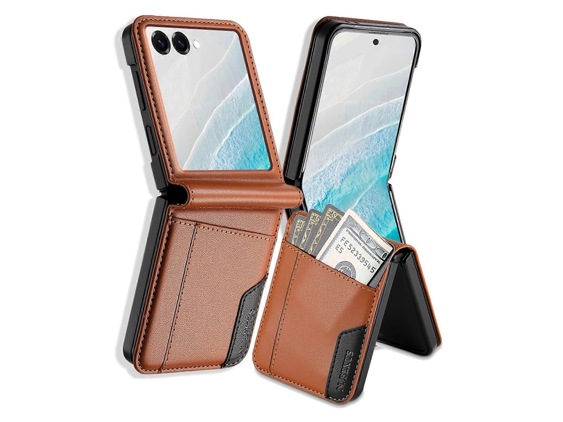 Tkdaddy N.bekus Para Samsung Galaxy Z Flip7 5g Capa Com Slot Para Cartão Pu Capa Traseira Para Pc Marrom