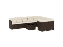 Maison Exclusive - 10 Pcs Conj. Sofás Jardim Com Almofadões Vime Pe Castanho