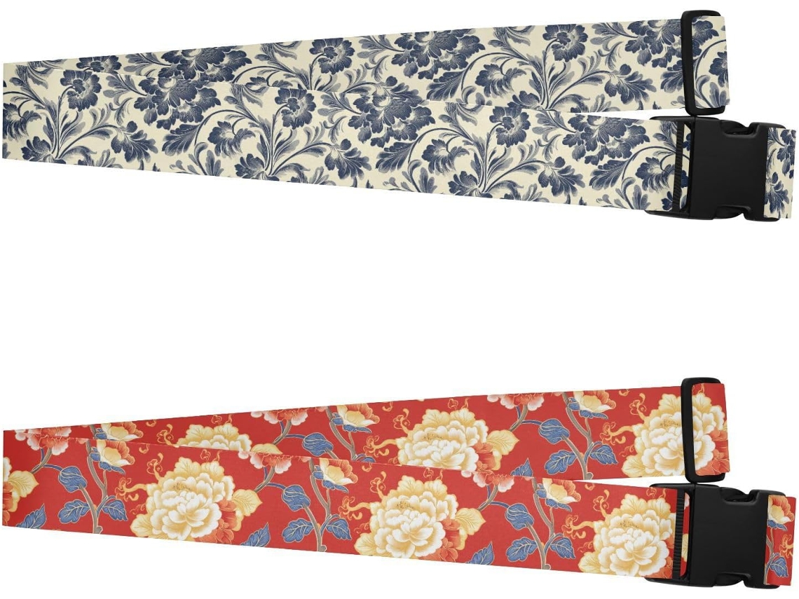 Conjunto De 2 Elegantes Alças Bagagem Com Estampa Floral Retrô, Resistentes E Ajustáveis Malas Bolsas Acessórios De