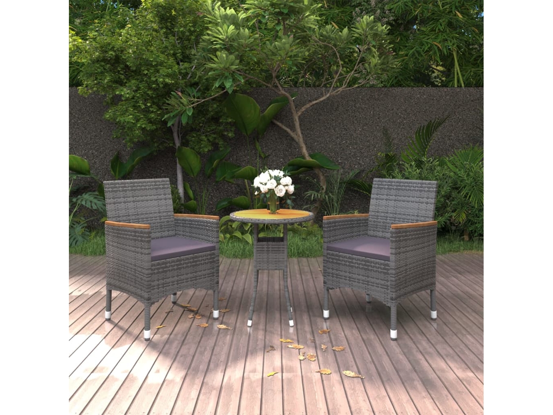 Vidaxl 3 Pcs Conjunto De Jantar Para Jardim Vime Pe Cinzento