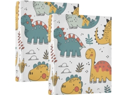 Coleira redonda de 1,5 polegadas com estampa de dinossauro fofinho em amarelo e verde, com camada de bolsa, embalagem.