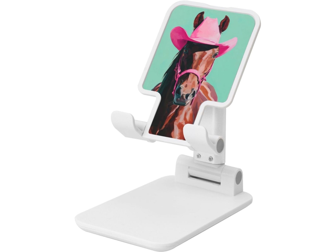 Cavalo Marrom Majestoso Usando Um Chapéu De Caubói Rosa, Suporte Dobrável Para Celular, Ângulo Ajustável, Suporte De