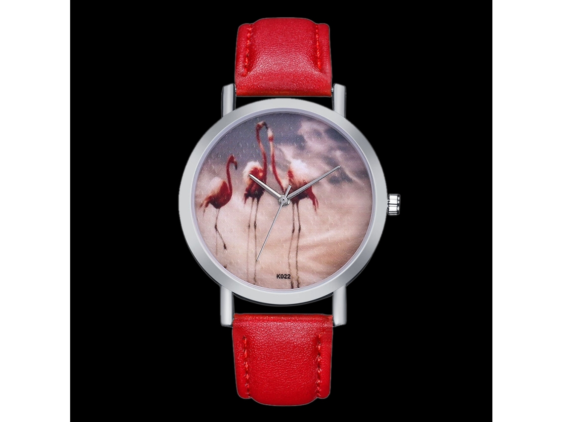 Relógio de pulso Zhoulianfa em couro PU com mecanismo de quartzo, design de pássaro e mostrador vermelho, ideal para casais.