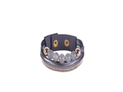 Pulseira De Couro Pu Com Pérolas De Acrílico E Strass Decorativo