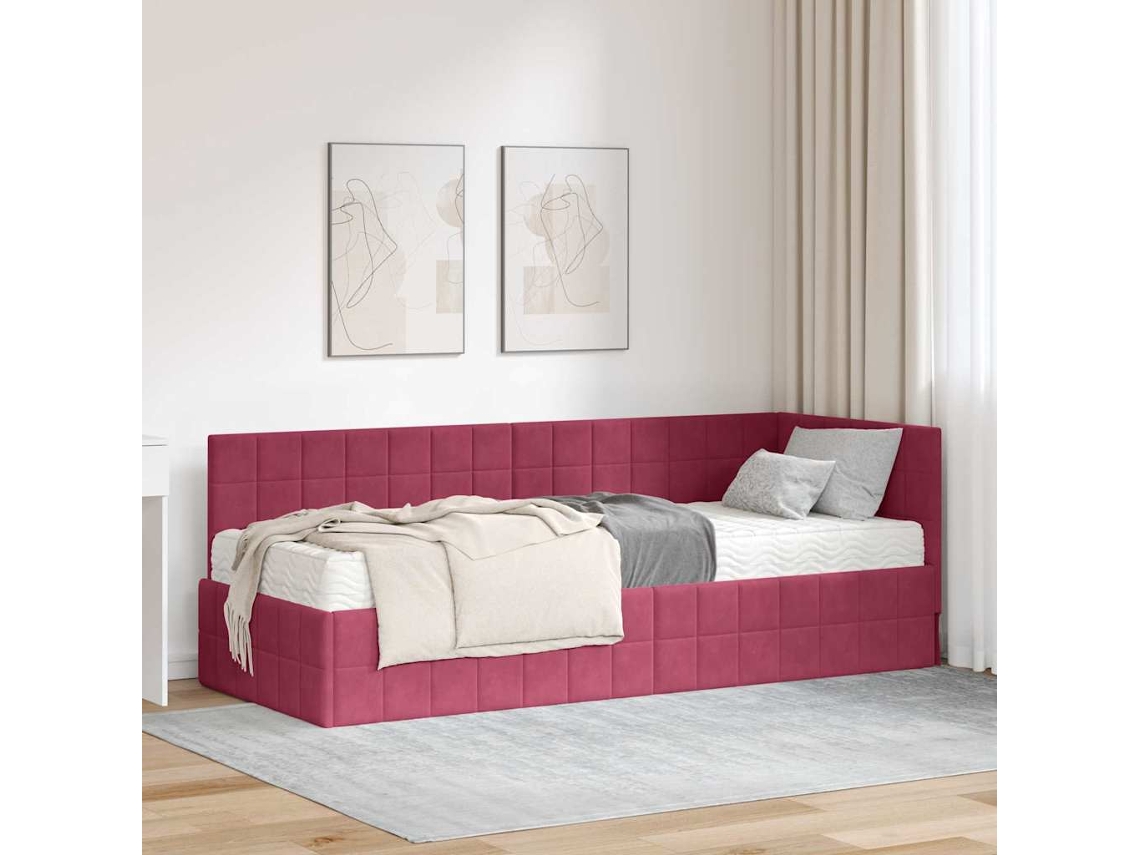 Vidaxl Estrutura De Cama De Canto Com Colchão 2 Unid. Verde Veludo