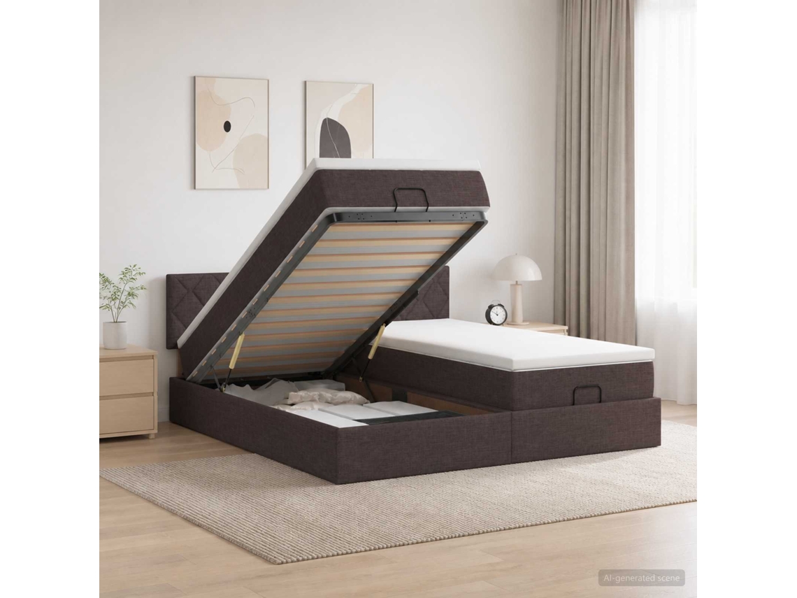 Vidaxl Cama Ottoman Com Colchão E Led Marrom Escuro 200 X 200 Cm