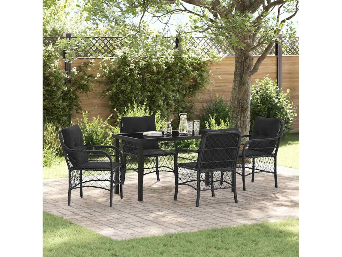Vidaxl Conjunto De Jantar Para Jardim 5 Unid. Preto Vime Pe