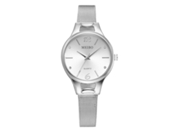 Relógio Feminino de Quartzo com Pulseira de Malha Elegante Ultra Fino Prata Branco