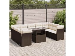 Vidaxl 10 Pcs Conj. Sofás Jardim Com Almofadões Vime Pe Castanho