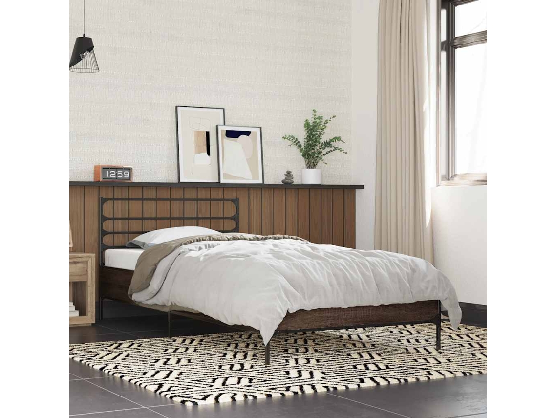 Vidaxl Estrutura de Cama Derivados de Madeira/metal Carvalho Castanho