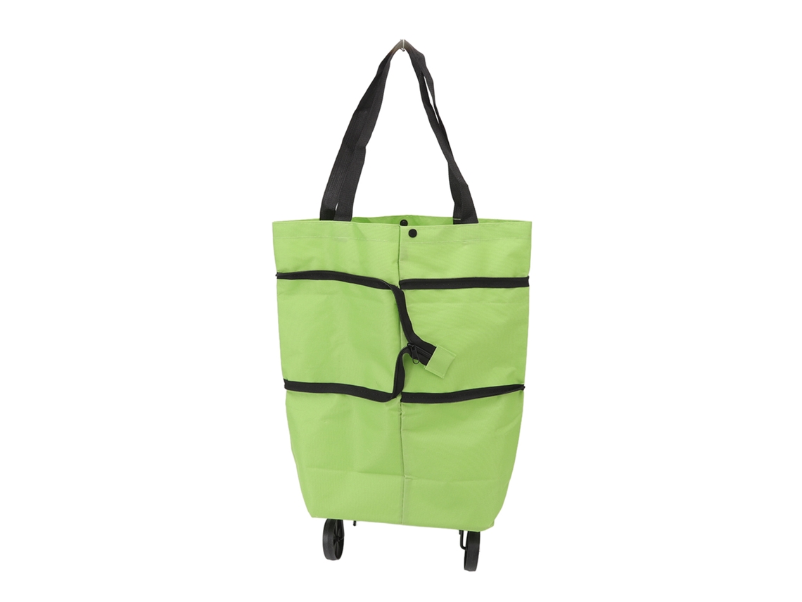 Carrinho de Compras Plegável com Roda Bolsa Oxford Grande Capacidade Design Zipper Verde para Camping