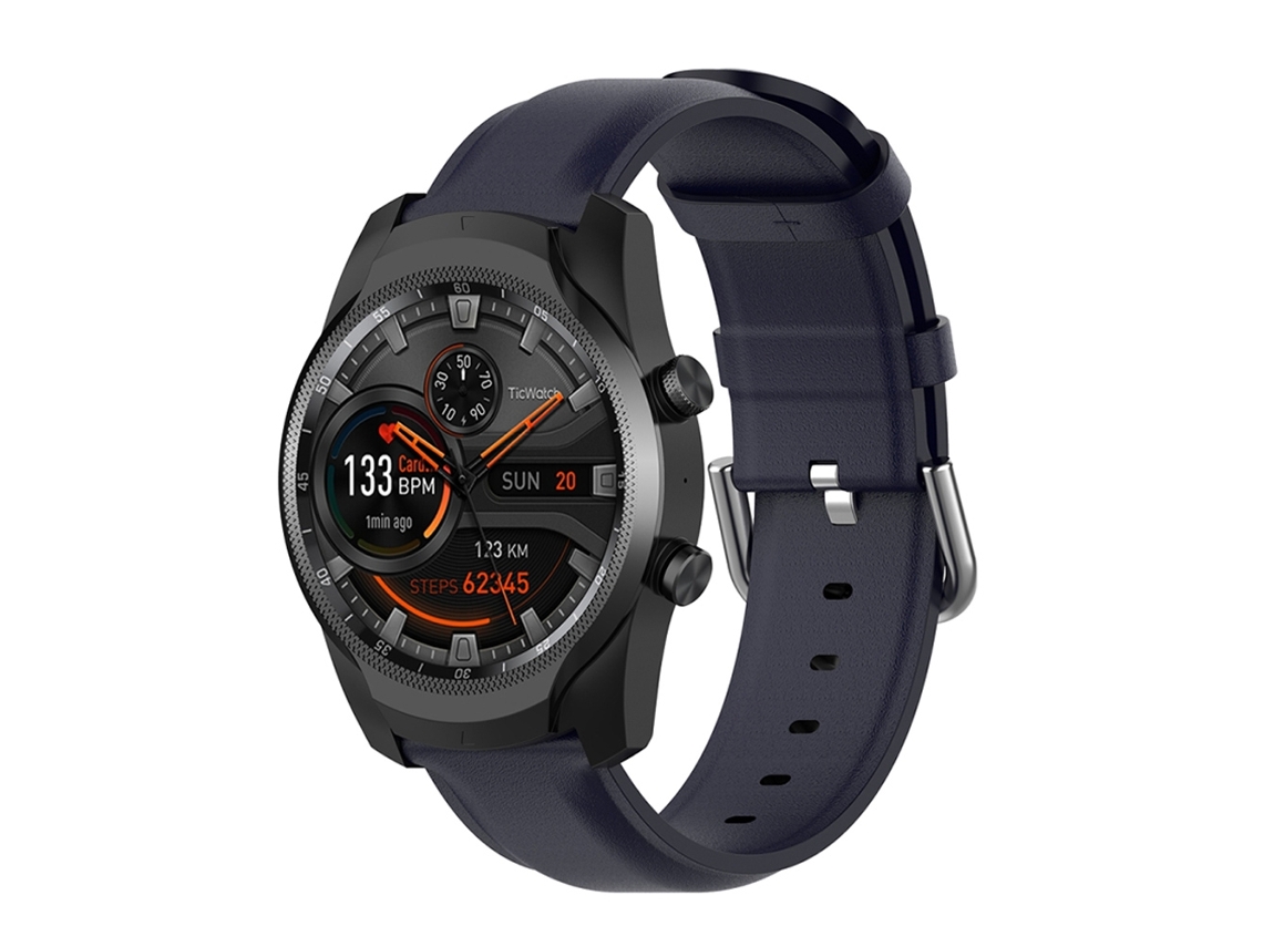 Bracelete de Smartwatch para Ticwatch Pro 2020 pulseira de couro de 22 mm com fivela de cauda redonda (azul marinho)