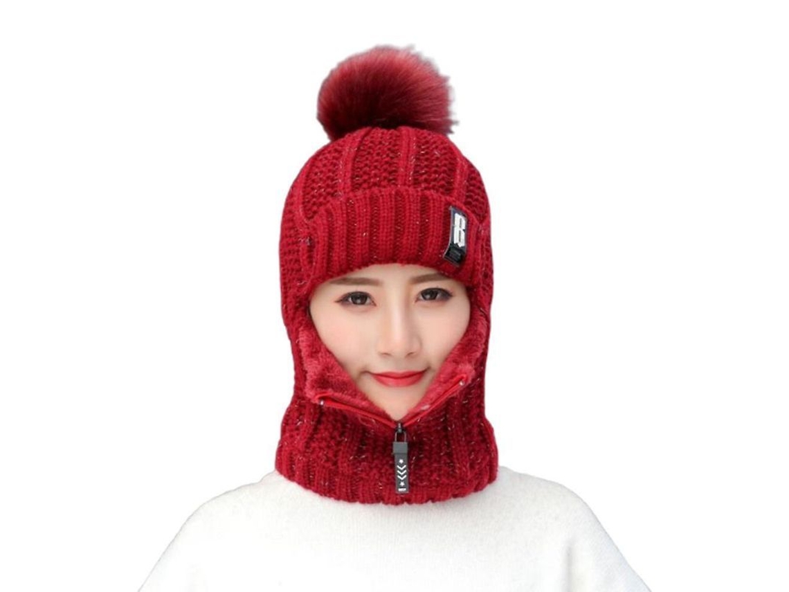 2026 gorro de Punto para Mulher Abrigo de Ouvidos Cremallera Colarinho Suave Quente para Ski Ao Ar Livre Vlp Vino Rojo