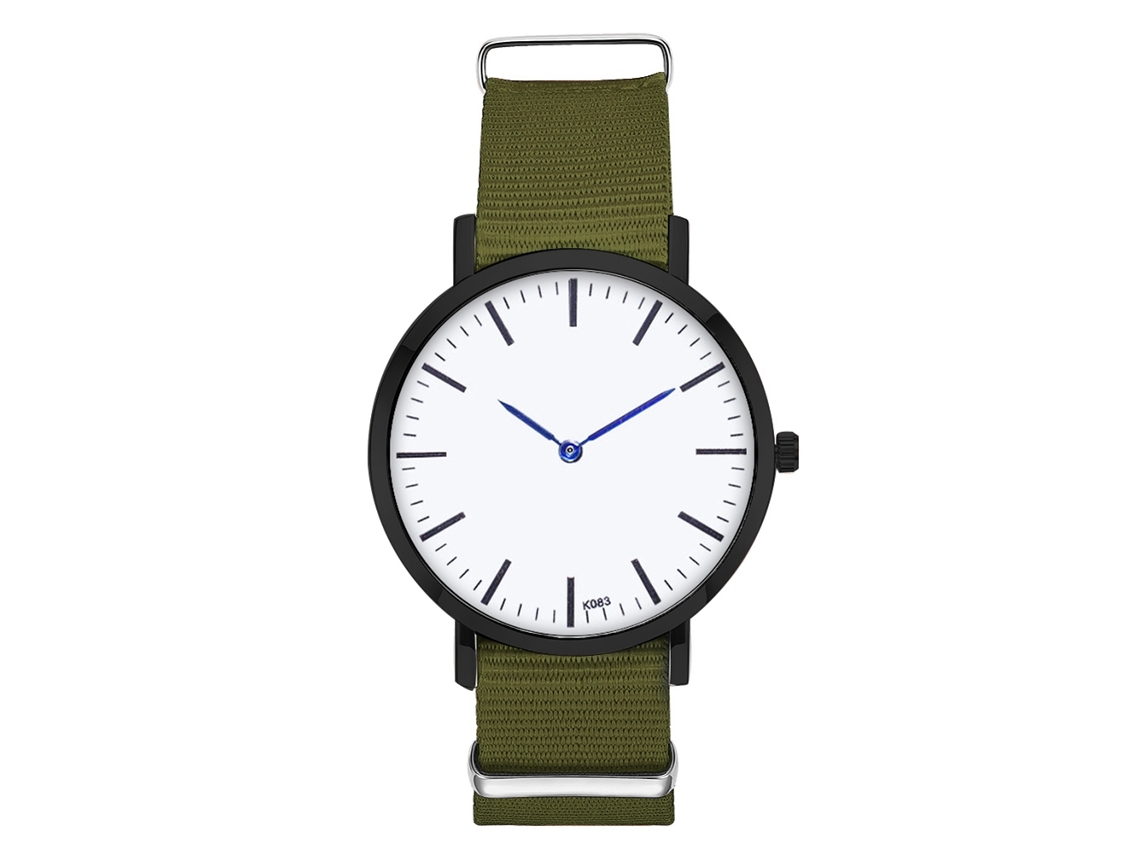 Relógio de casal moderno com pulseira de nylon, mostrador redondo e movimento de quartzo (verde militar)