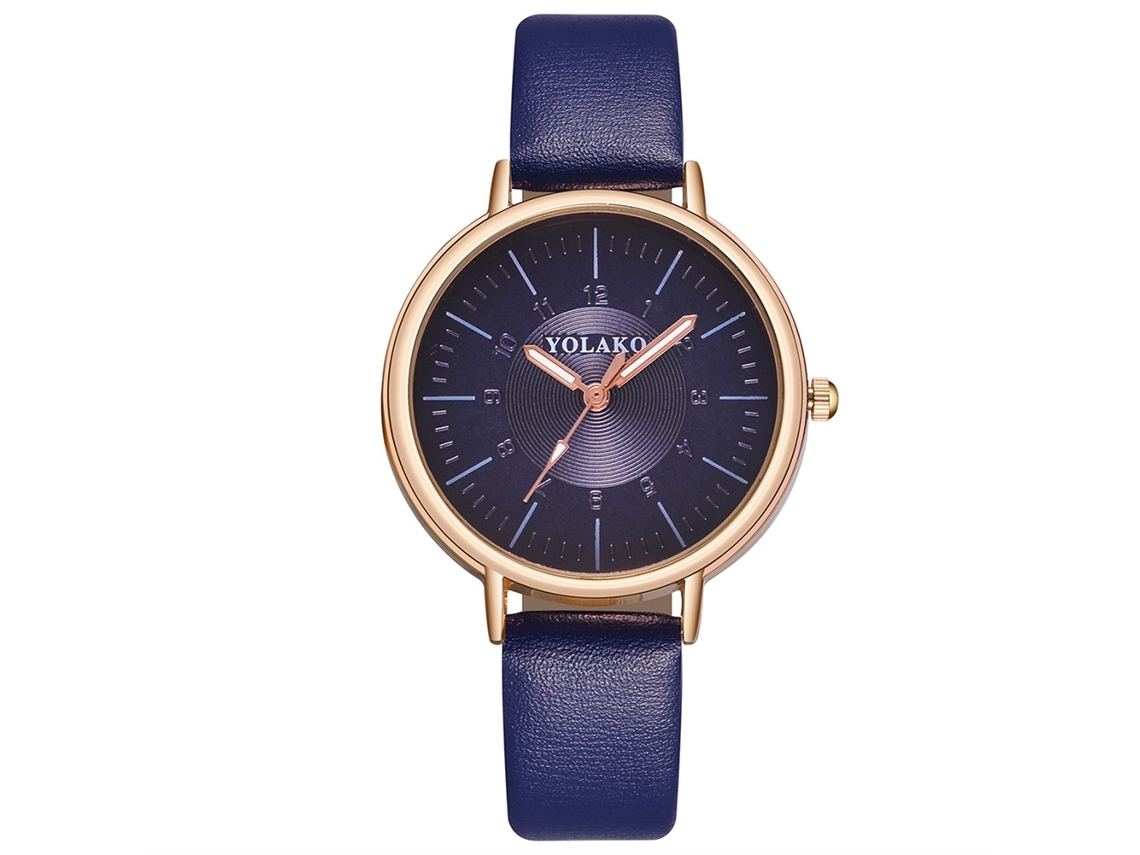 Relógio Feminino Casual de Quartzo com Pulseira de Pu Fashion Simples Azul