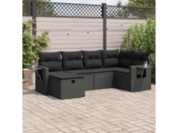 Vidaxl 6 Pcs Conjunto Sofás De Jardim C/ Almofadões Vime Pe Preto