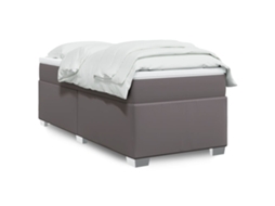 Vidaxl Cama Com Molas/colchão 100x200 Cm Couro Artificial Cinzento