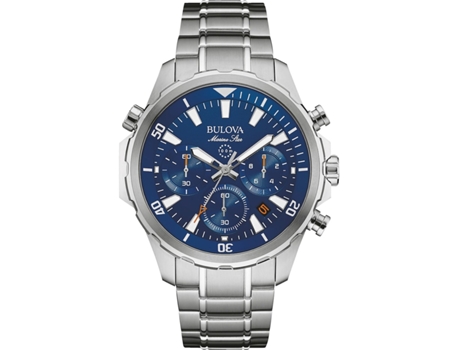 Relógio masculino prata aço inoxidável estrela marinha cronógrafo 96B256 BULOVA