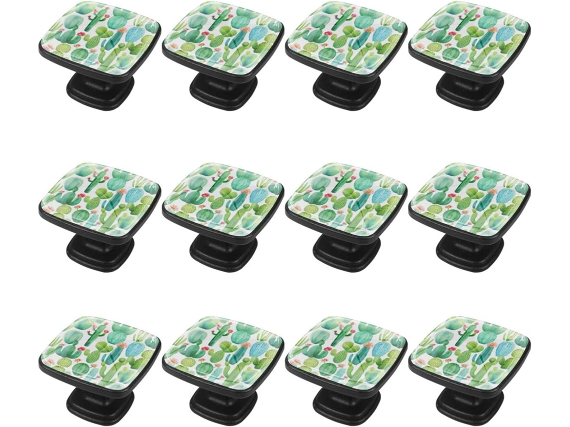 Puxadores Quadrados Para Armários De Cozinha, Gavetas E Cômodas, 12 Peças, Estampa De Cactos Em Aquarela, Puxadores Para