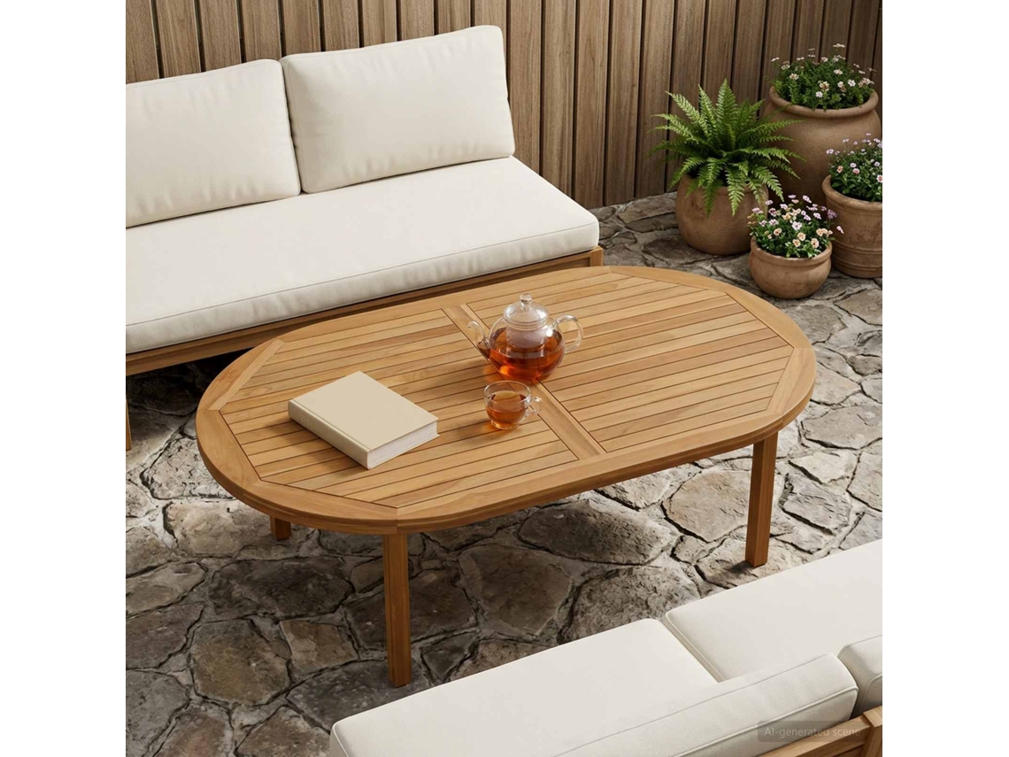 Vidaxl Tampo De Mesa Oval Madeira De Teca Sólida Natural