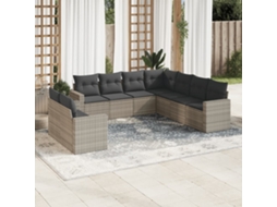 Vidaxl 9 Pcs Conj. Sofás Jardim Com Almofadões Vime Pe Cinzento-claro