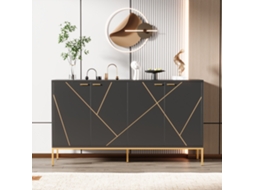 Aparador Preto/dourado 150x80x40cm, 4 Portas, Metal.-xm