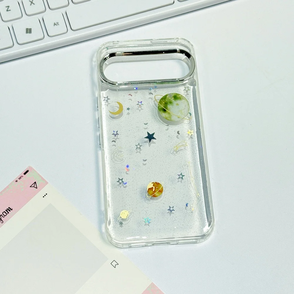 (pixel 9 Verde) Capa Transparente De Tpu Para Celular Com Céu Estrelado Brilhante E Planetas, Capa Protetora À Prova De Choque