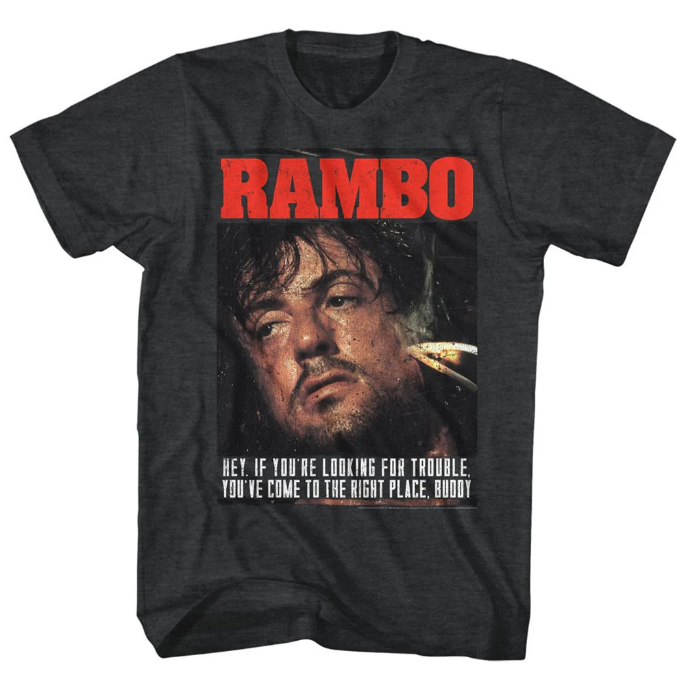 Unisex Adult T-shirt Rockinstone Rambo Movie Gimme Dat Sizzle Heather Black Sizes