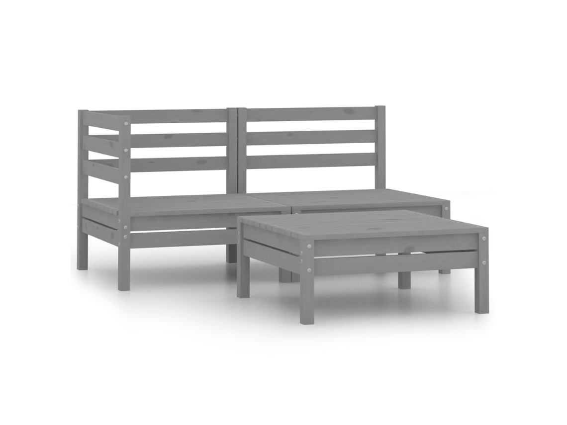Pcs Conjunto Lounge De Jardim Pinho Maciço Cinzento Dkd Home Decor