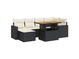 Conjunto de 7 Sofás para Jardim com Almofadões Vime Pe Preto MAISON EXCLUSIVE (N/A)