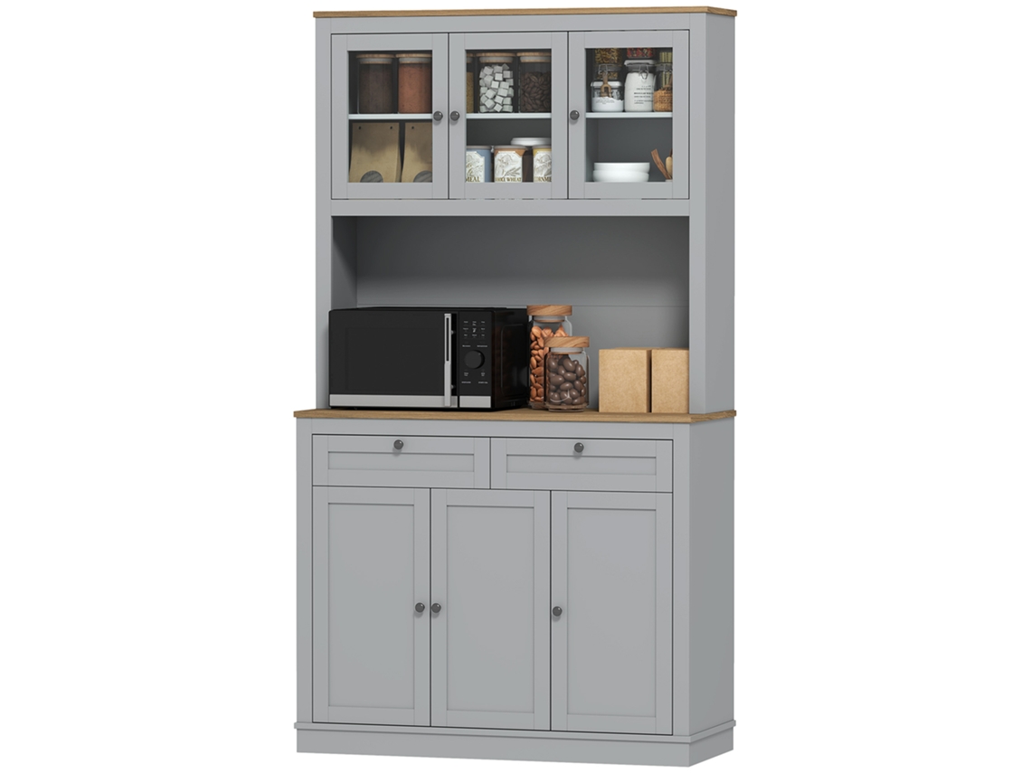 Despensa de Cozinha 3 Portas de Vidro S/MARCA, 100x40x180 cm, compartimento aberto, 2 gavetas, prateleiras ajustáveis