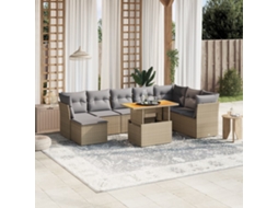 Vidaxl 9 Pcs Conjunto De Sofás P/ Jardim Com Almofadões Vime Pe Bege