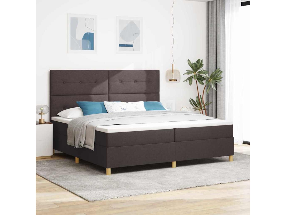 Vidaxl Cama Box Com Cabeceira Marrom Escuro 200 X 200 Cm Tecido
