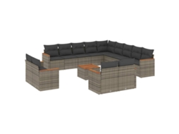 Conjunto de 14 Sofás P/ Jardim C/ Almofadões Vime Pe Cinzento MAISON EXCLUSIVE (14 pcs)