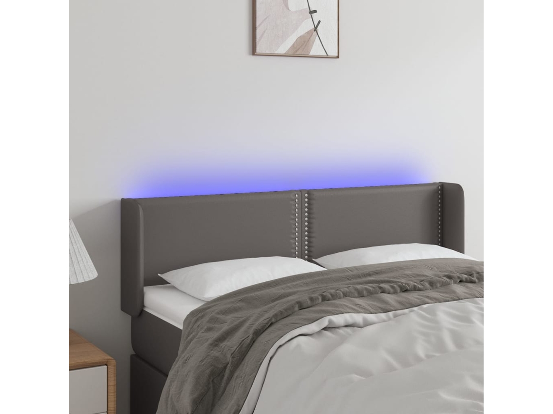 Cabecero con LED 147x16x78/88 cm Piel Sintética Gris