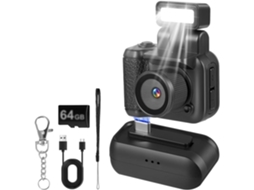 Mini Câmera Retrô Cmos Para Chaveiro Com Gravador De Vídeo E Flash Led