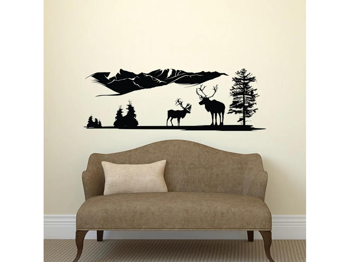 Adesivos de parede decorativos para sala de estar com animais da pradaria e das montanhas.