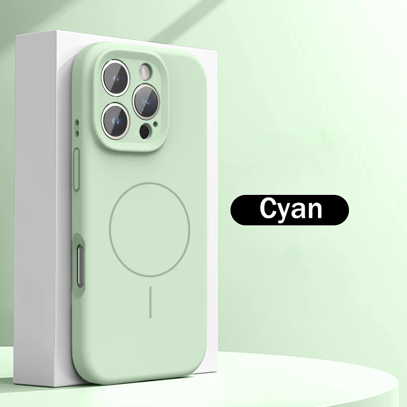 (ciano Iphone 15) Capa Protetora De Silicone Líquido Compatível Com Carregamento Sem Fio E Fixação Magnética.