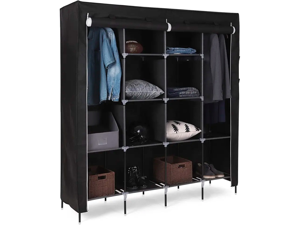 Armário Roupa Portas Zíper Bolsos Laterais Home NYANA ABS Tecido Preto (170x167x45)