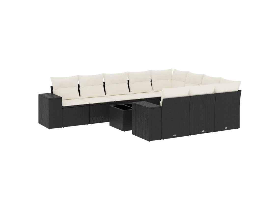 Conjunto de 11 Sofás de Jardim com Almofadões Vime Pe Preto MAISON EXCLUSIVE