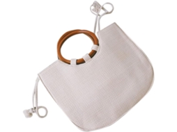 Bolsa De Ombro Feminina Em Palha Trançada Com Alça Redonda De Madeira, Bolsa De Verão Leve E Simples Para A Praia.