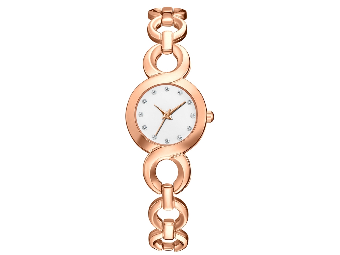 Relógio de Pulso Feminino de Liga Analógico de Quartzo com Mostrador Redondo Rosa Dourado Branco