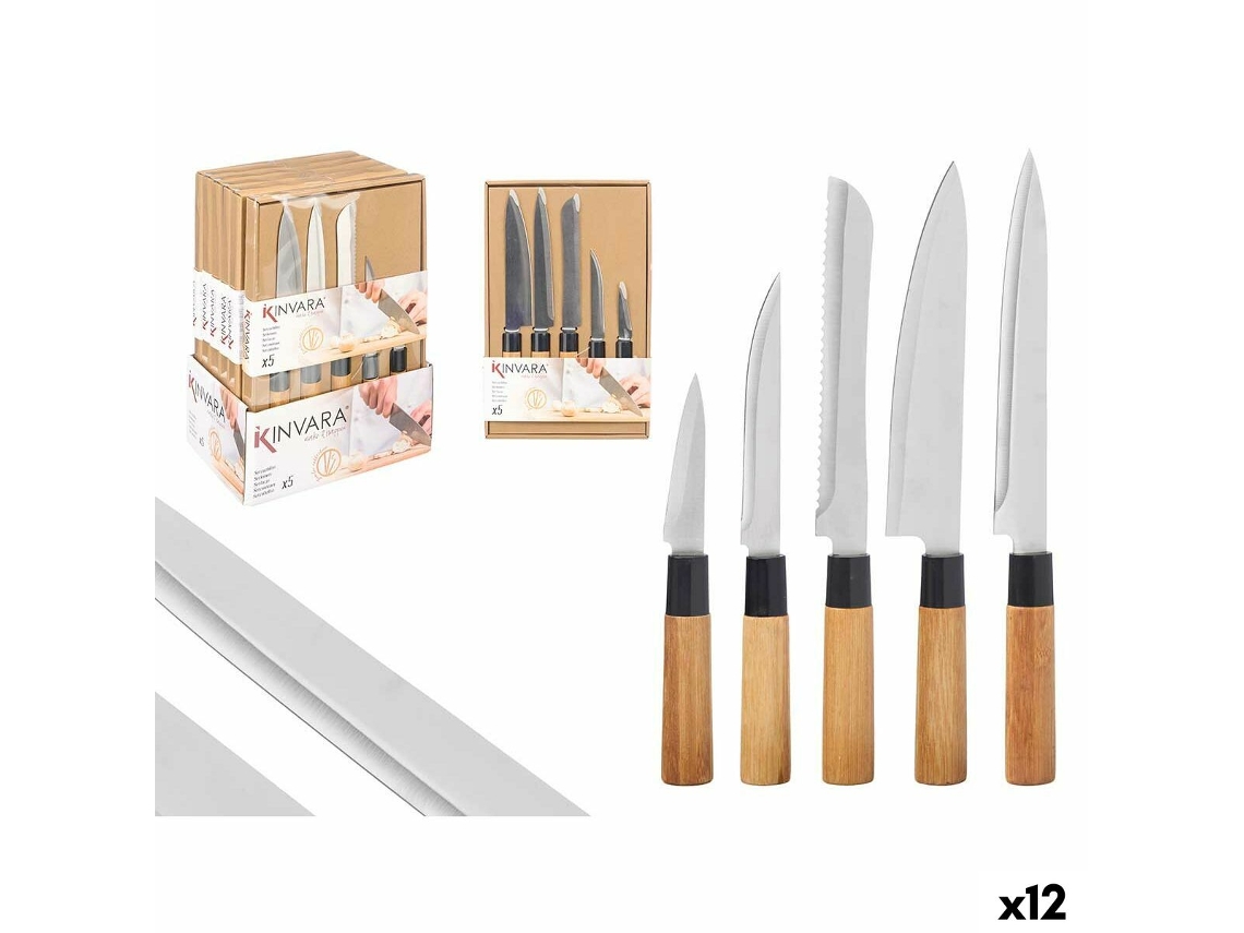 Conjunto De Facas para Cozinha Kinvara Sj6533b (castanho - Bambu - 5 Peças)