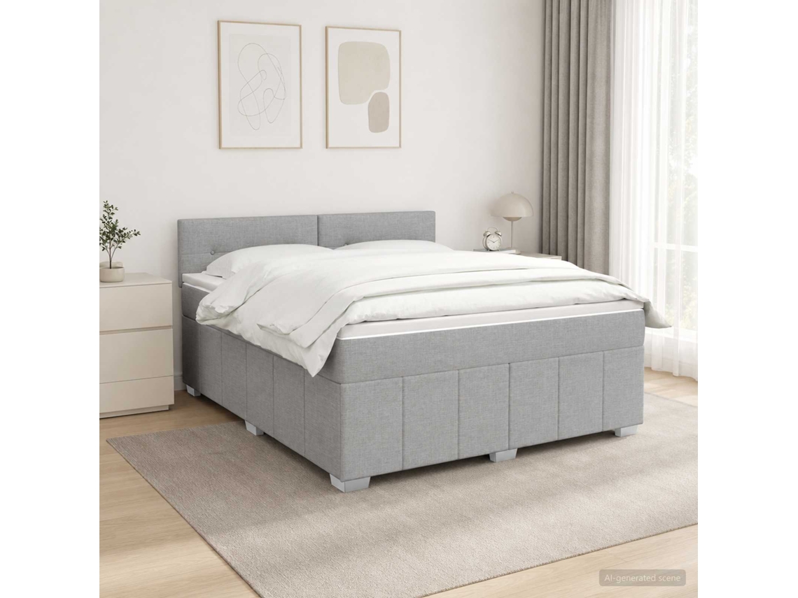 Vidaxl Cama Box Com Led E Colchão Cinzento-claro 140 X 200 Cm Tecido