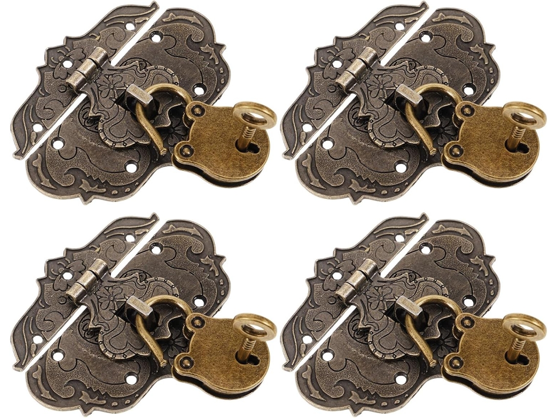 Conjunto De 4 Fechos Urso Em Latão Vintage Com Chave Para Caixas E