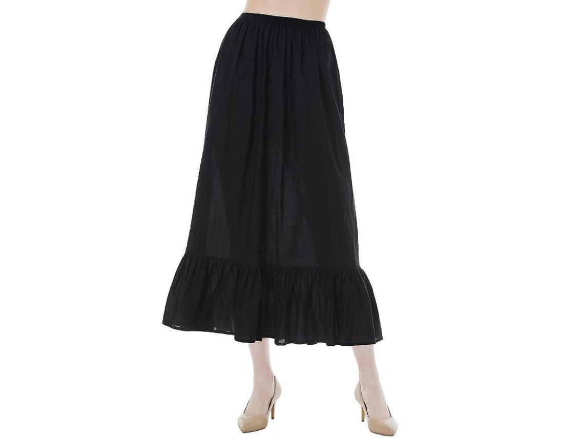 SLIP saia Fasst de algodão, com babado, até o joelho, verão, branco, bege, preto